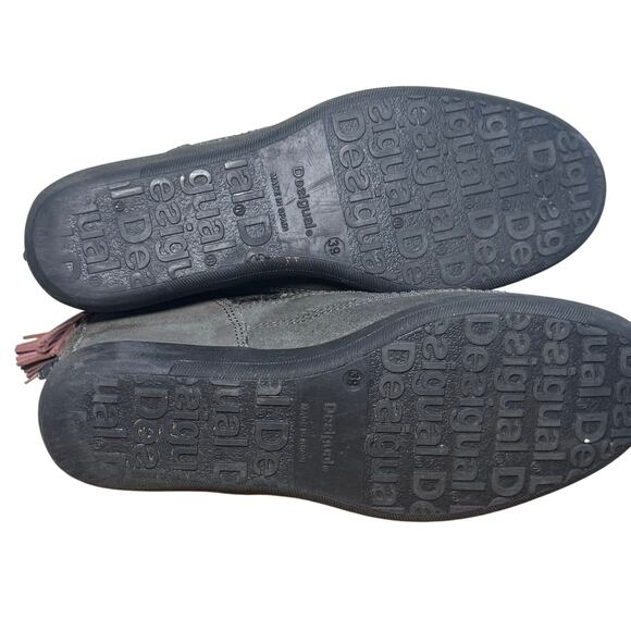 Desigual Suede Wedge Ankle Boots Tassel Zip Embroidered Gray Pink Size US 8.5 - Picture 5 of 8